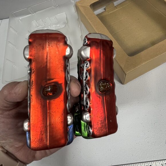 Antique Hand Blown Glass Christmas Ornament Green Blue Train Locomotive NICE! - Picture 6 of 6